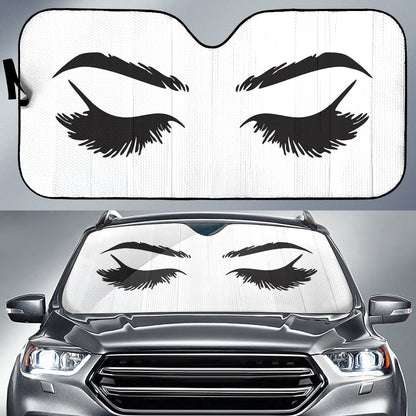 Cartoon Lady Close Eyes Black  Car Auto Sun Shades Windshield Accessories Decor Gift