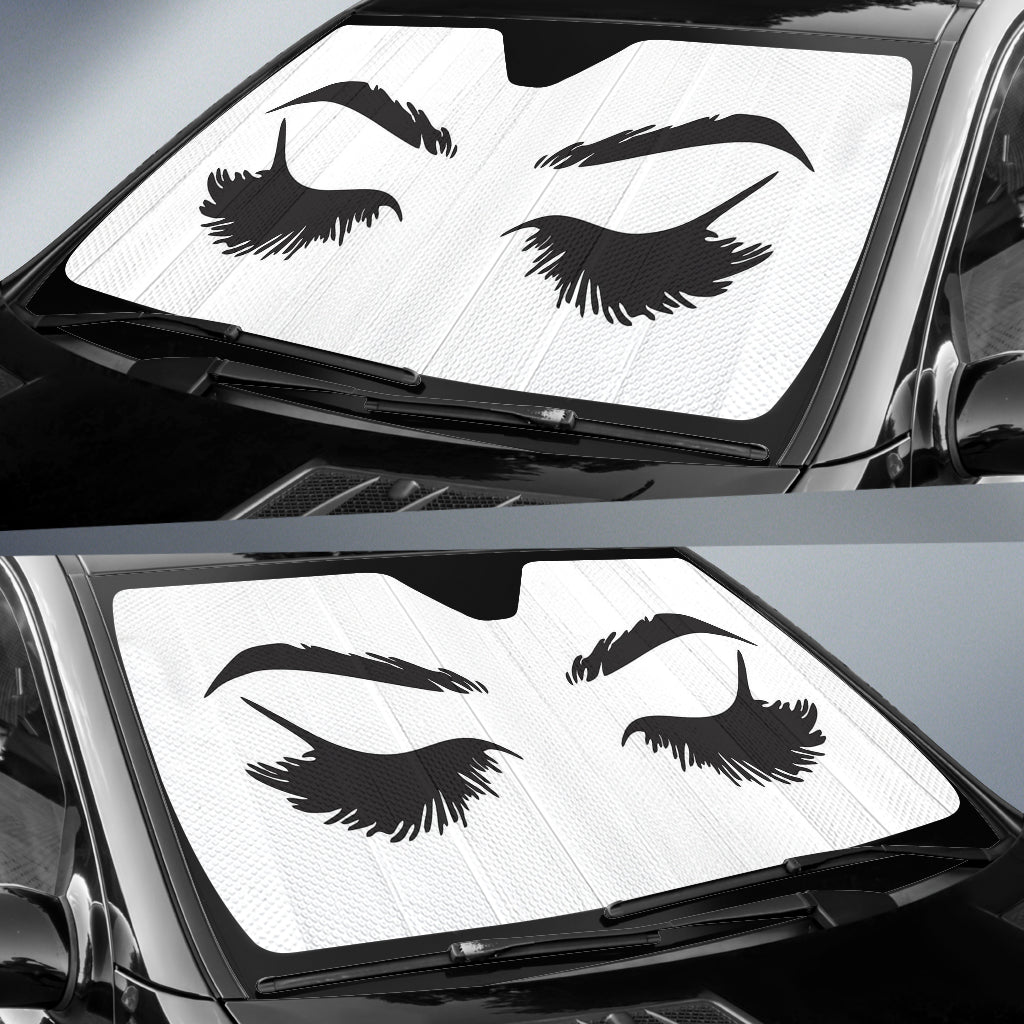 Cartoon Lady Close Eyes Black  Car Auto Sun Shades Windshield Accessories Decor Gift