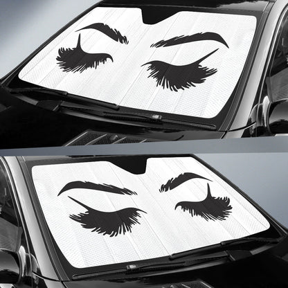 Cartoon Lady Close Eyes Black  Car Auto Sun Shades Windshield Accessories Decor Gift