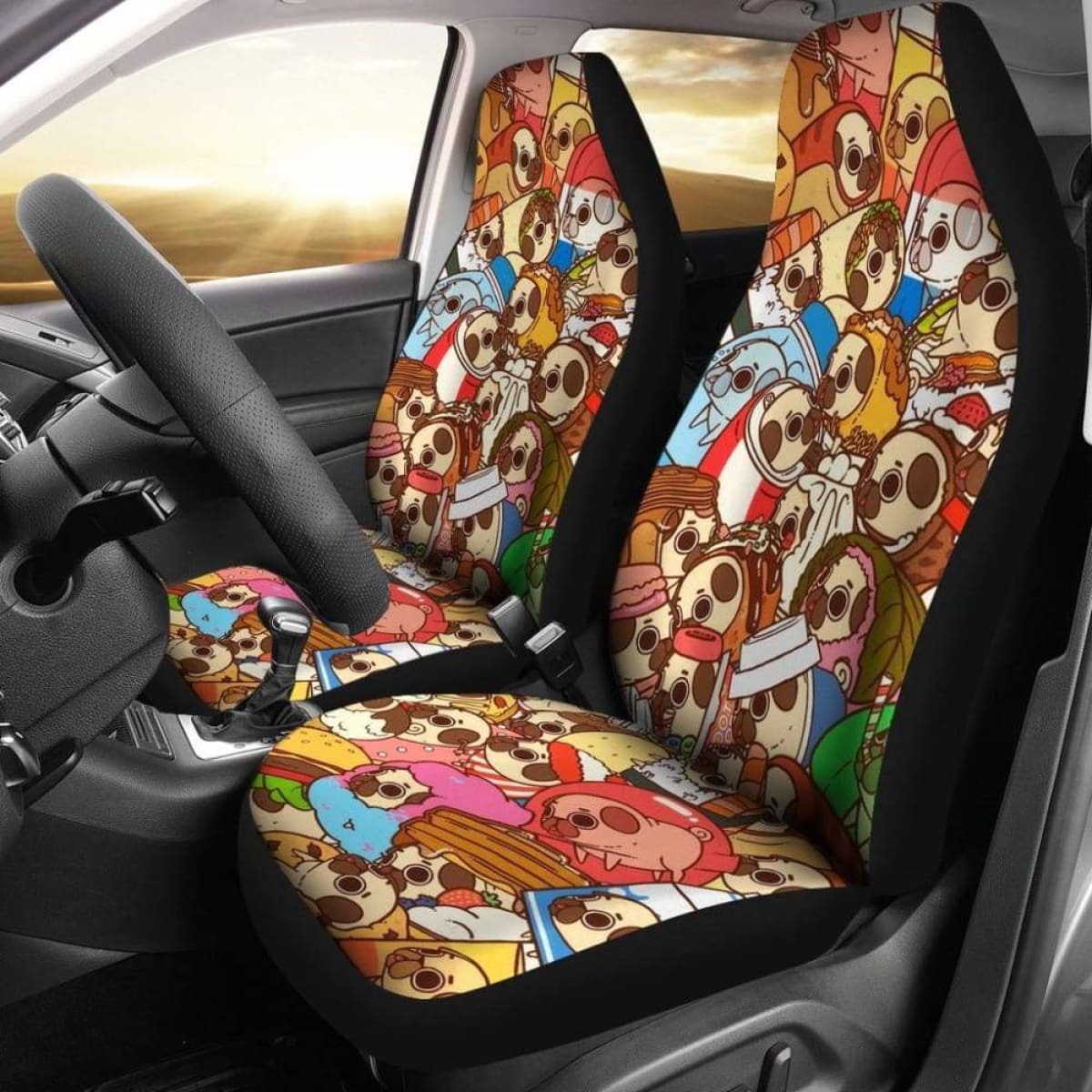 Cartoon Pugs Car Seat Covers 231303 Universal Fit