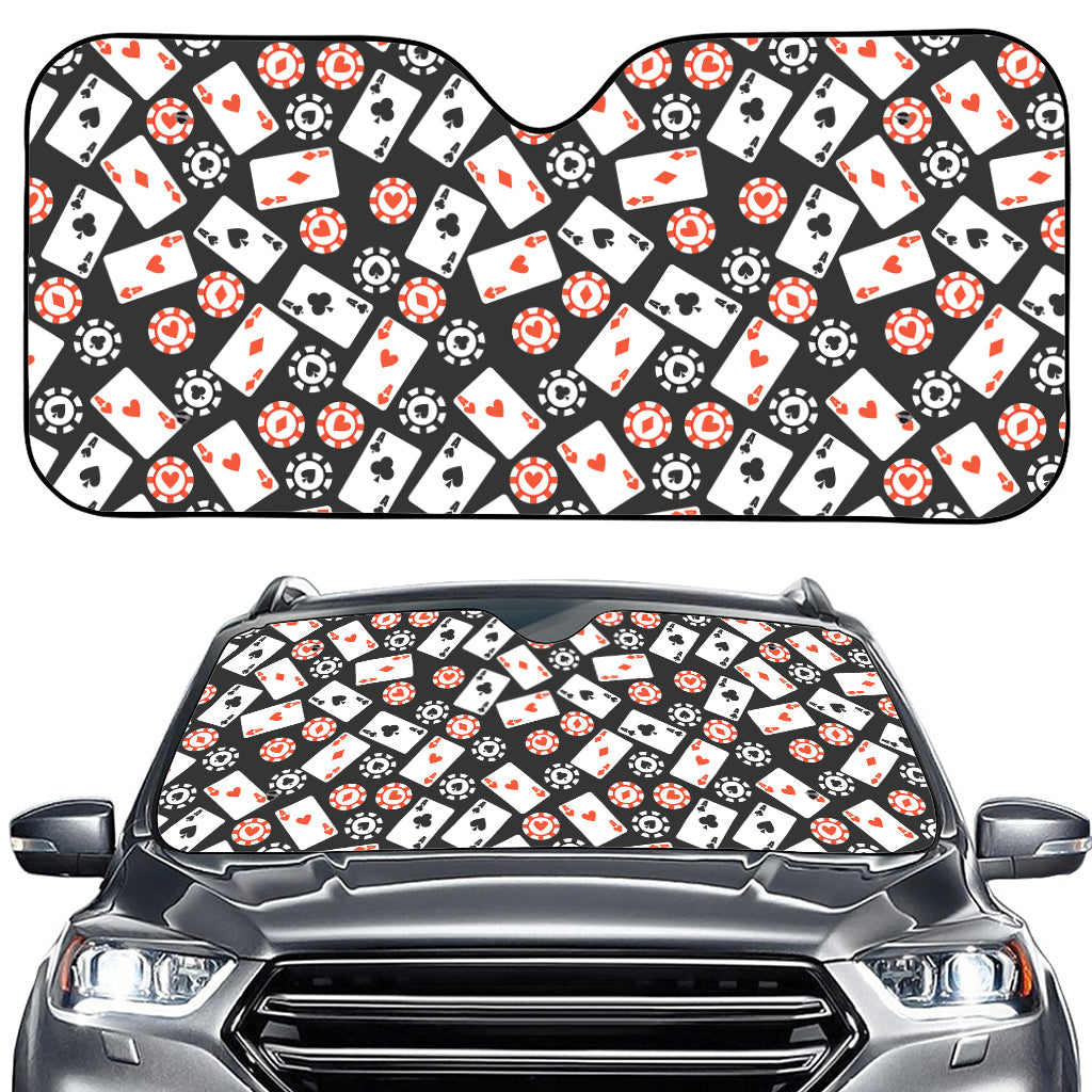 Casino Chip And Card Pattern Print Car Windshield Sun Shade
