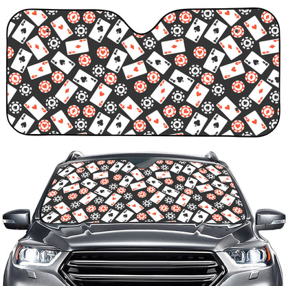 Casino Chip And Card Pattern Print Car Windshield Sun Shade