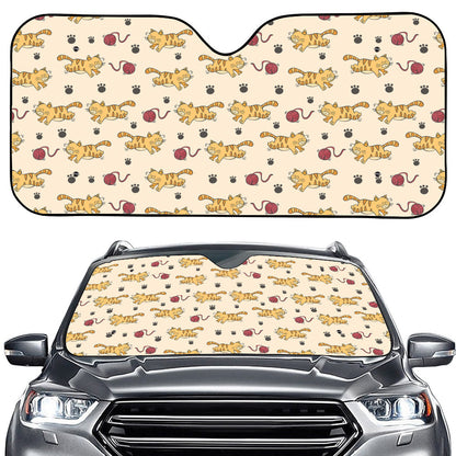 Cat And Yarn Ball Pattern Print Car Windshield Sun Shade