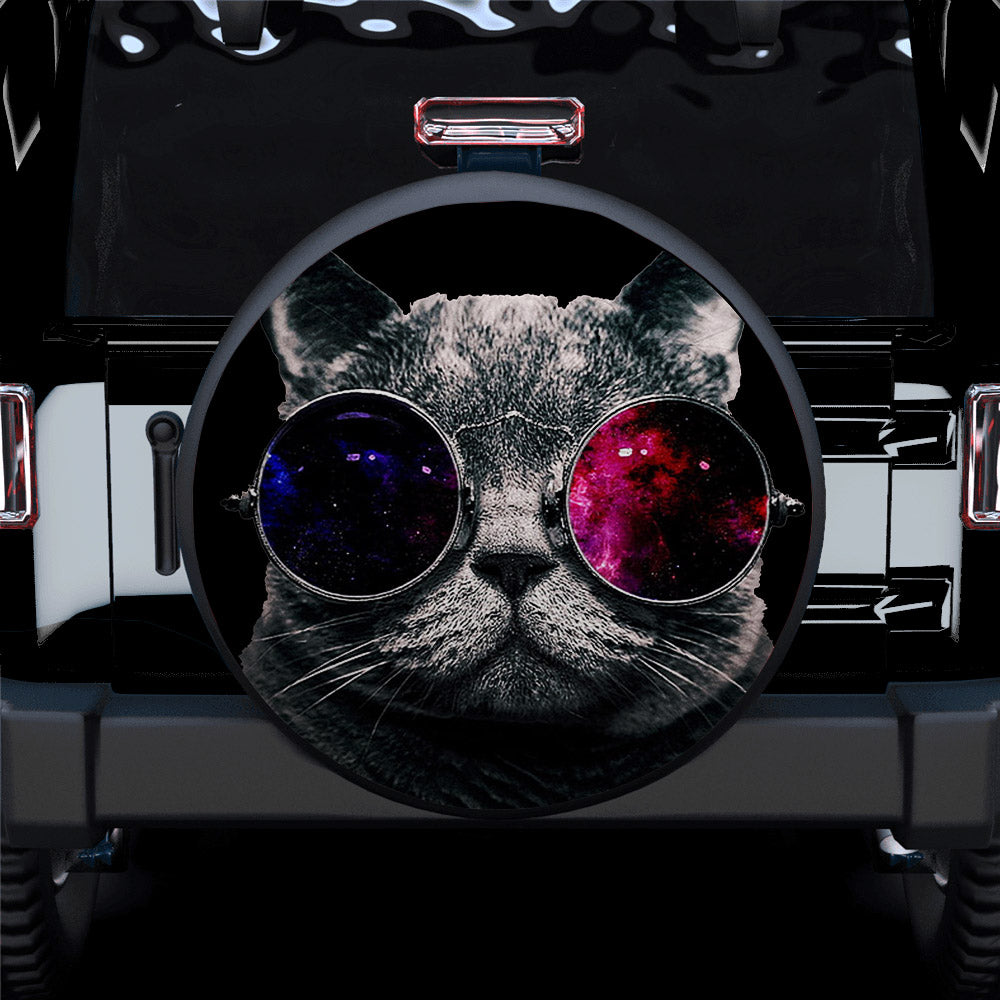 Cat Glasses Space Abstract Car Spare Tire Cover