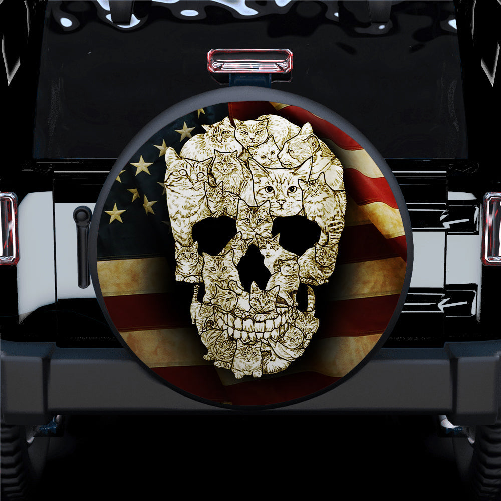 Cat Skulls, American Flag Car Spare Tire Cover