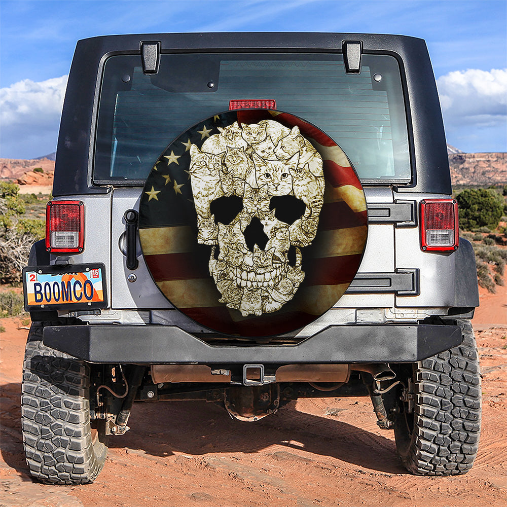 Cat Skulls, American Flag Car Spare Tire Cover