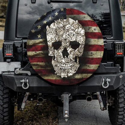 Cat Skulls, American Flag Car Spare Tire Cover