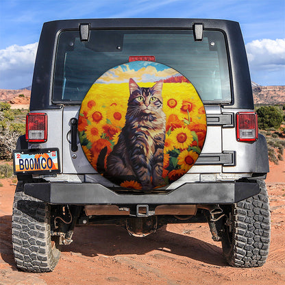 Cat With Sunflower Painting Car Spare Tire Cover