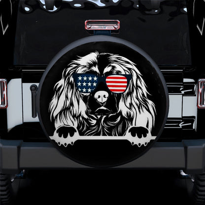 Cavalier King Charles Spaniel Dog US Flag Glasses Jeep Car Spare Tire Cover