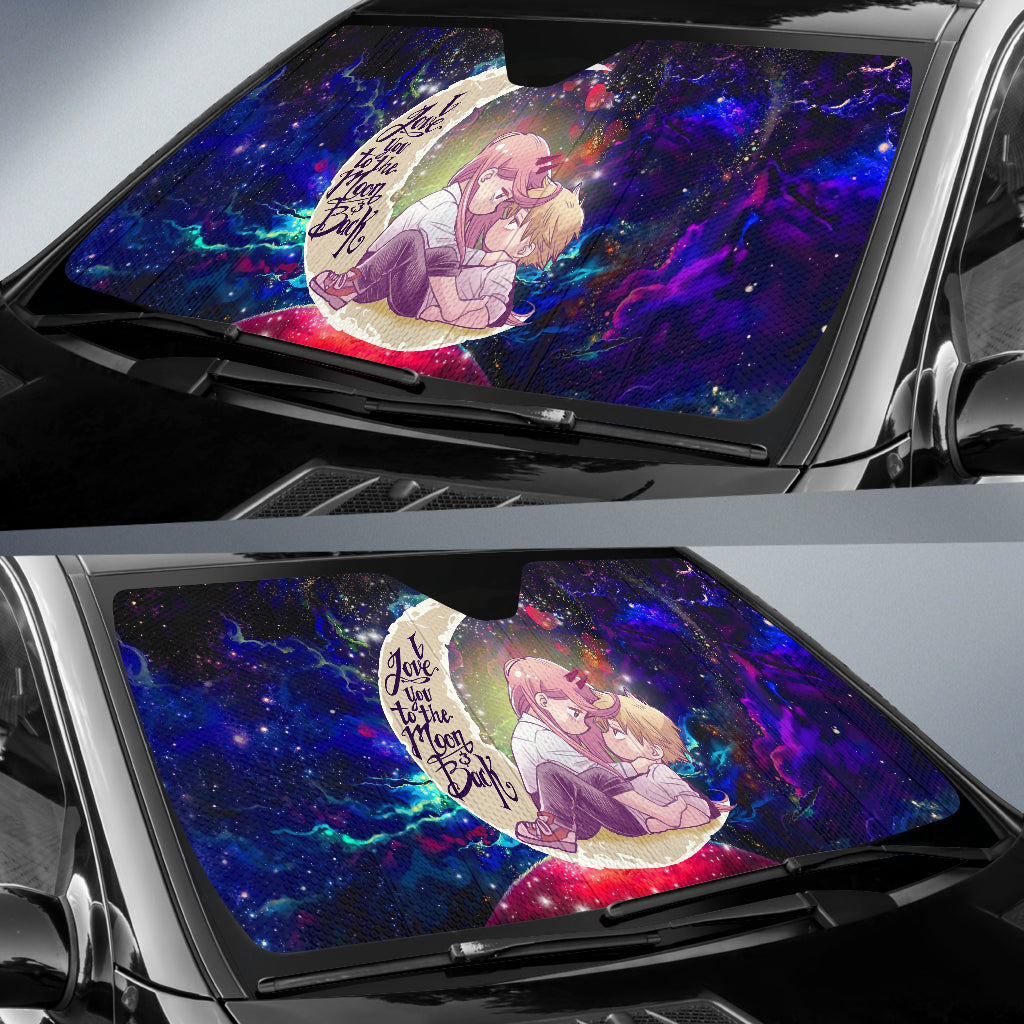 Chainsaw Man Denji x Power Love You To The Moon Galaxy Car Auto Sunshades