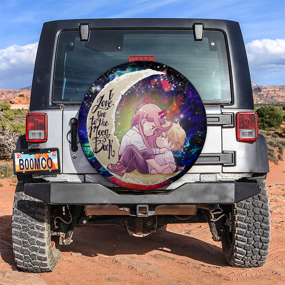 Chainsaw Man Denji x Power Love You To The Moon Galaxy Car Spare Tire Cover