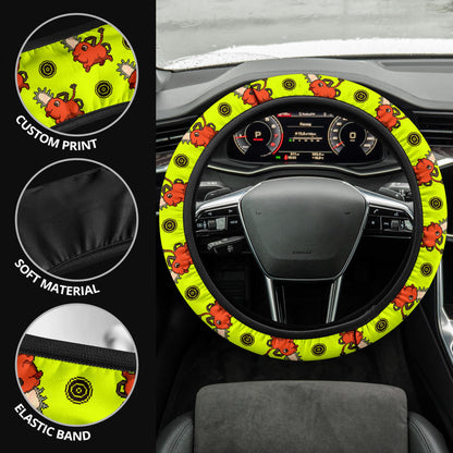 Chainsaw Man Pochita Pixel Car Steering Wheel Cover