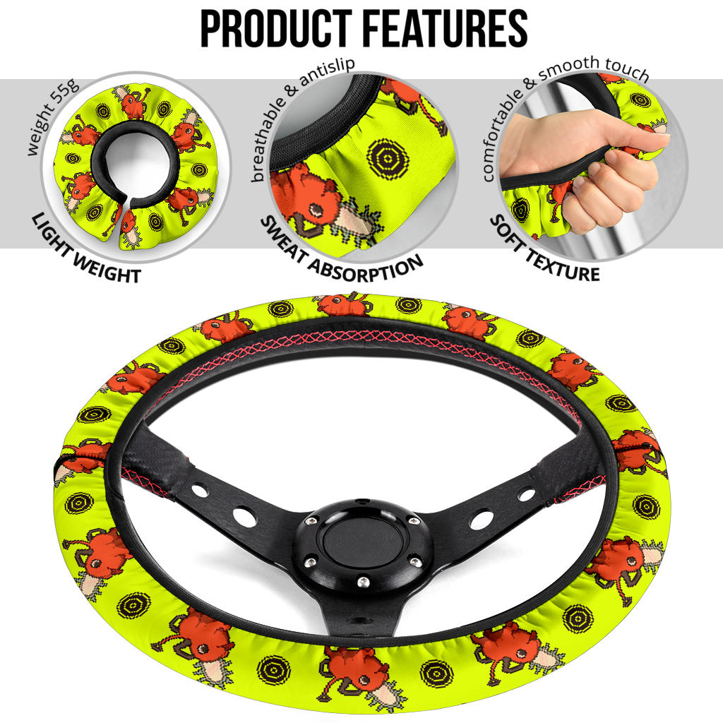 Chainsaw Man Pochita Pixel Car Steering Wheel Cover
