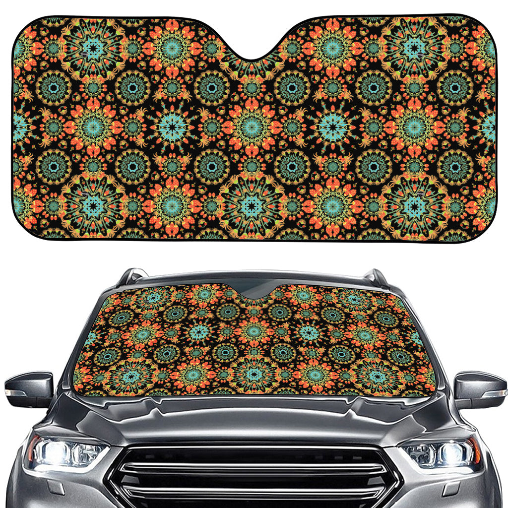 Chaotic Boho Floral Pattern Print Car Windshield Sun Shade