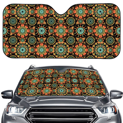 Chaotic Boho Floral Pattern Print Car Windshield Sun Shade