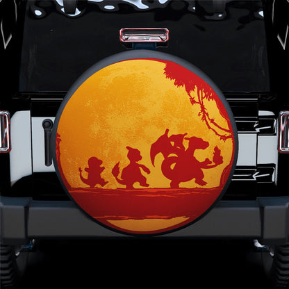 Charizard Evolution In Moon Night Fire Car Spare Tire Cover