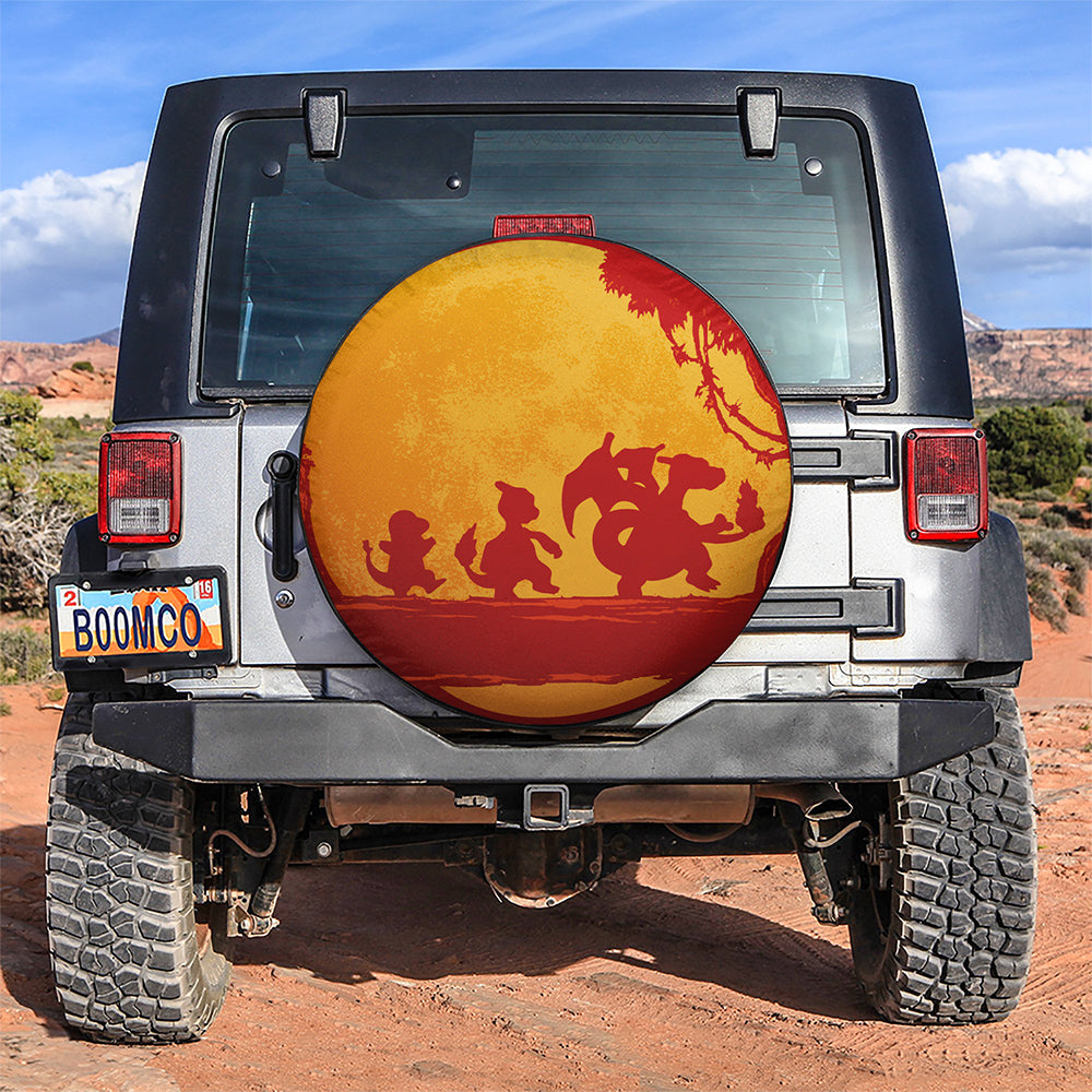 Charizard Evolution In Moon Night Fire Car Spare Tire Cover