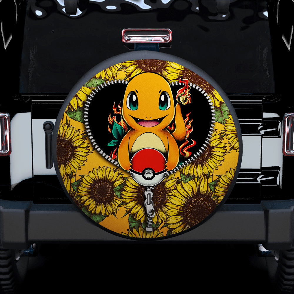 Charmander Sunflower Zipper Car Spare Tire Cover