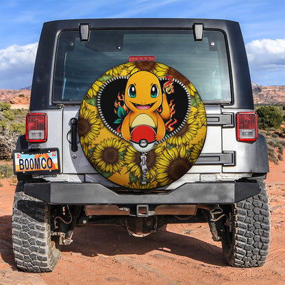 Charmander Sunflower Zipper Car Spare Tire Cover