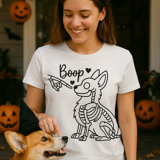 Halloween Corgi T-Shirt – Boop Skeleton Dog Graphic Tee for Corgi Lovers