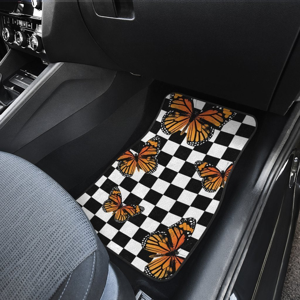 Checkerboard Butterfly Car Floor Mats Custom Car Accessories