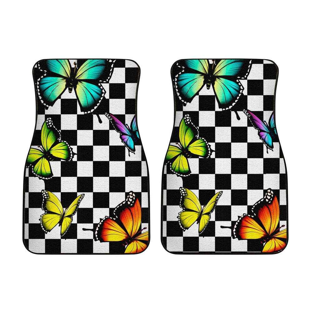 Checkerboard Butterfly Car Floor Mats Custom Colorful Car Accessories