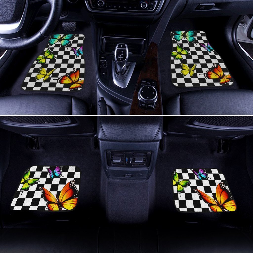 Checkerboard Butterfly Car Floor Mats Custom Colorful Car Accessories