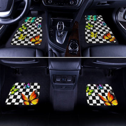 Checkerboard Butterfly Car Floor Mats Custom Colorful Car Accessories
