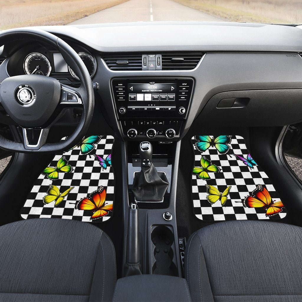 Checkerboard Butterfly Car Floor Mats Custom Colorful Car Accessories