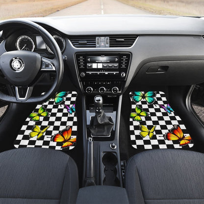 Checkerboard Butterfly Car Floor Mats Custom Colorful Car Accessories