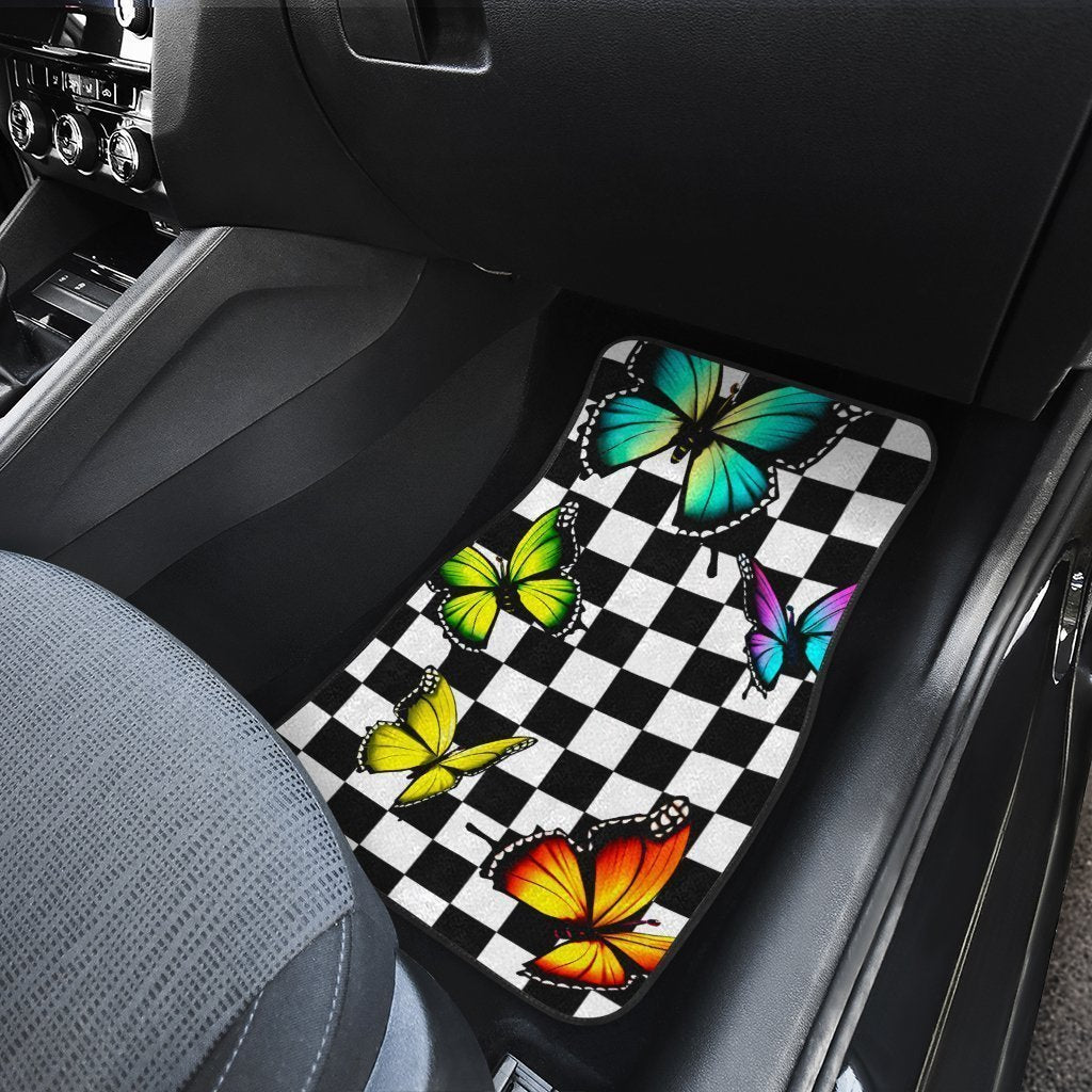 Checkerboard Butterfly Car Floor Mats Custom Colorful Car Accessories