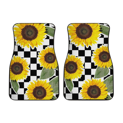 Checkerboard Sunflower Car Floor Mats Custom Car Accessories