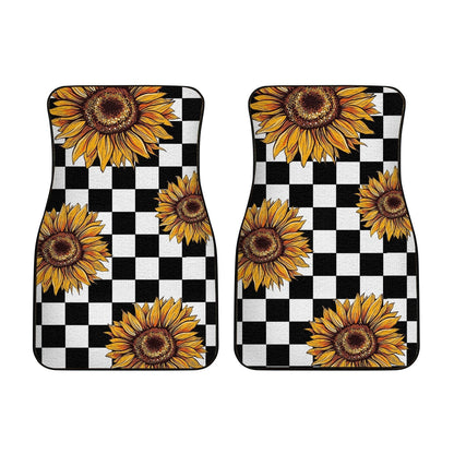 Checkerboard Sunflower Car Floor Mats Custom Car Accessories