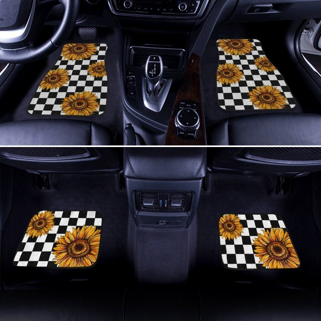 Checkerboard Sunflower Car Floor Mats Custom Car Accessories