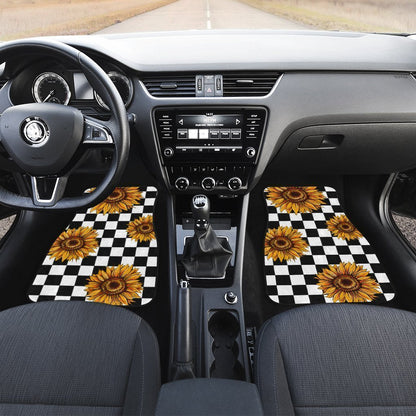 Checkerboard Sunflower Car Floor Mats Custom Car Accessories