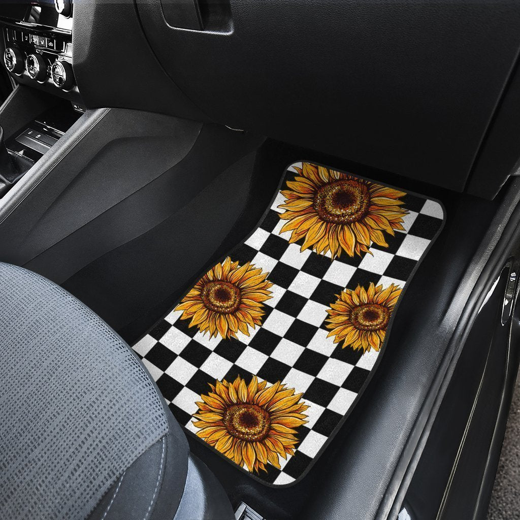 Checkerboard Sunflower Car Floor Mats Custom Car Accessories