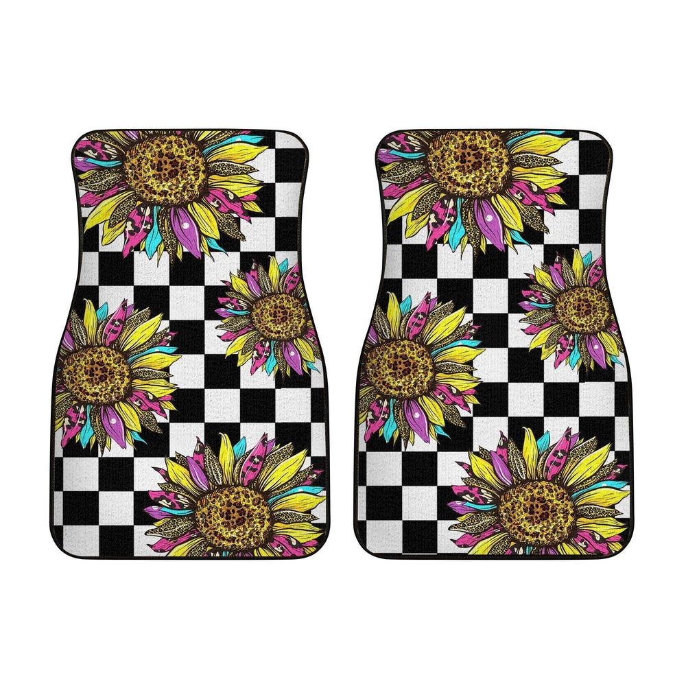 Checkerboard Sunflower Car Floor Mats Custom Leopard Car Accessories