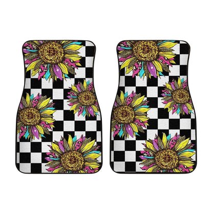 Checkerboard Sunflower Car Floor Mats Custom Leopard Car Accessories