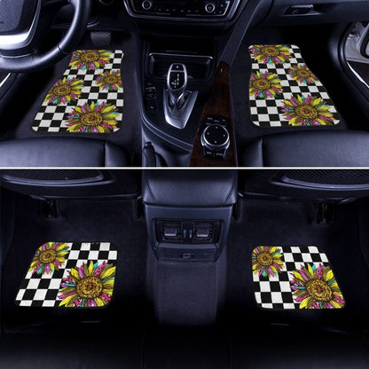 Checkerboard Sunflower Car Floor Mats Custom Leopard Car Accessories