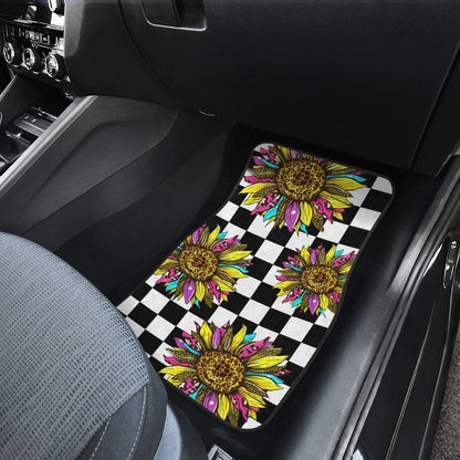 Checkerboard Sunflower Car Floor Mats Custom Leopard Car Accessories