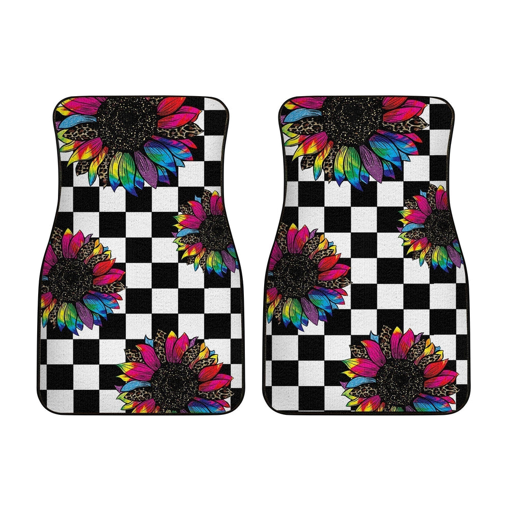 Checkerboard Sunflower Car Floor Mats Custom Leopard Car Interior Accessories