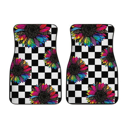 Checkerboard Sunflower Car Floor Mats Custom Leopard Car Interior Accessories