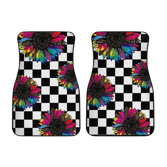 Checkerboard Sunflower Car Floor Mats Custom Leopard Car Interior Accessories