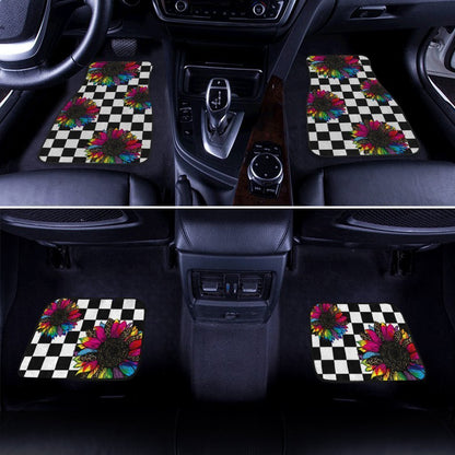 Checkerboard Sunflower Car Floor Mats Custom Leopard Car Interior Accessories