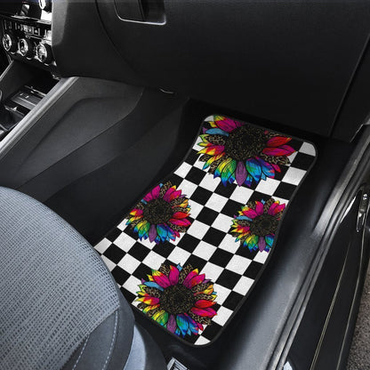 Checkerboard Sunflower Car Floor Mats Custom Leopard Car Interior Accessories