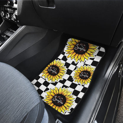 Checkerboard Sunflower Car Floor Mats Custom Sunshine Car Accessories
