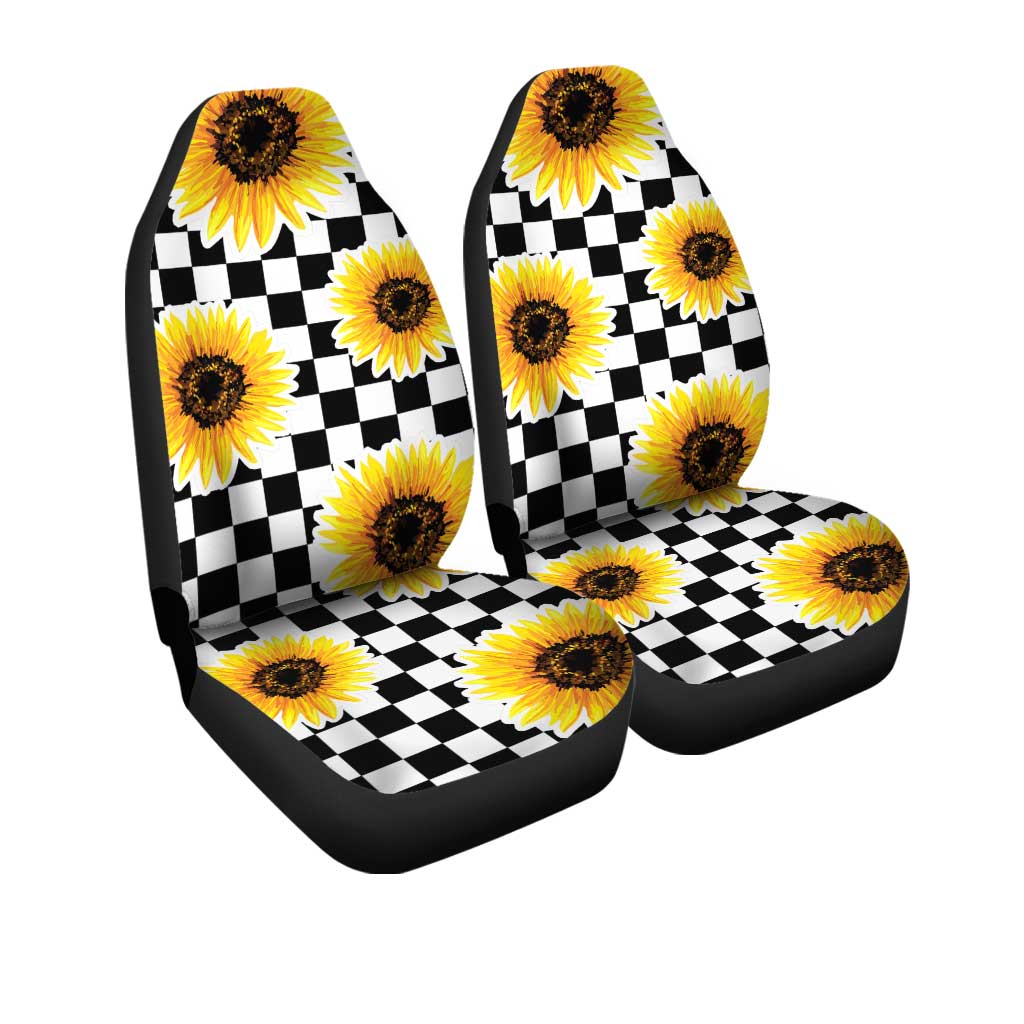Checkerboard Sunflower Car Seat Covers Custom Car Accessories