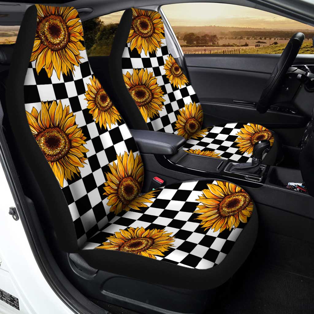 Checkerboard Sunflower Car Seat Covers Custom Car Accessories