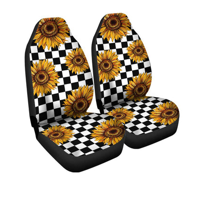 Checkerboard Sunflower Car Seat Covers Custom Car Accessories