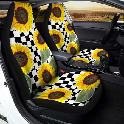 Checkerboard Sunflower Car Seat Covers Custom Car Interior Accessories